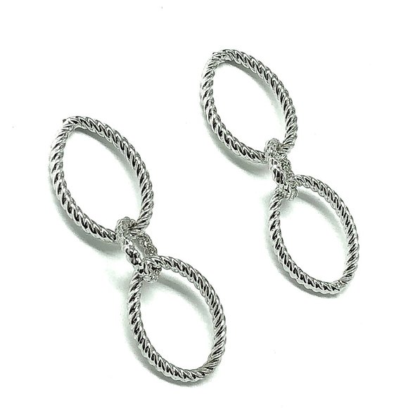 Sterling Silver Roped Design Triple Ring Dangle Earrings - Picture 3 of 6